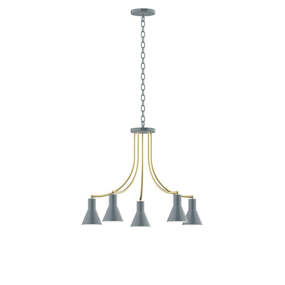 Montclair Lightworks CHN436-40-91-L10 5-Light J-Series Chandelier, Slate Gray with Brushed Brass Accents